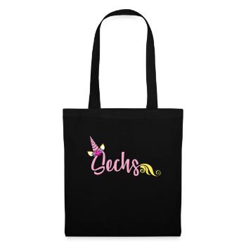 6 Sechs Jahre Kindergeburtstag Einhorn Geschenk - Stoffbeutel - Schwarz - Vorne