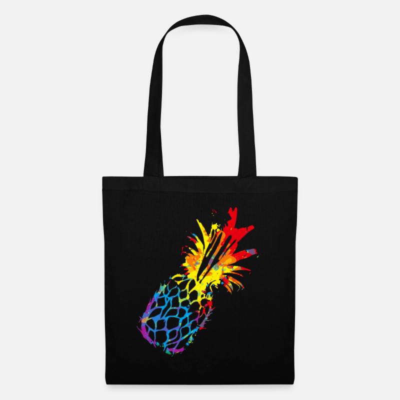 Buntes Ananas - Stoffbeutel - Schwarz