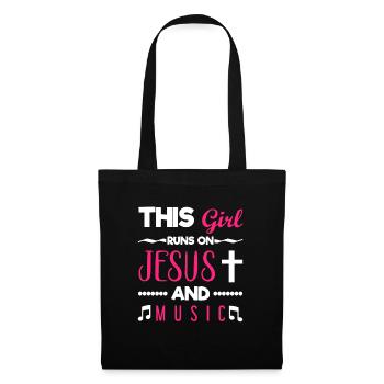 This Girl Runs On Jesus And Music - Stoffbeutel - Schwarz - Vorne