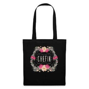 Schönes Chefin Geschenk mit Blumenkranz - Stoffbeutel - Schwarz - Vorne
