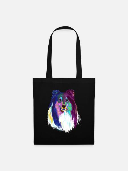 Farbiger Langhaarcollie Hund - Stoffbeutel - Schwarz