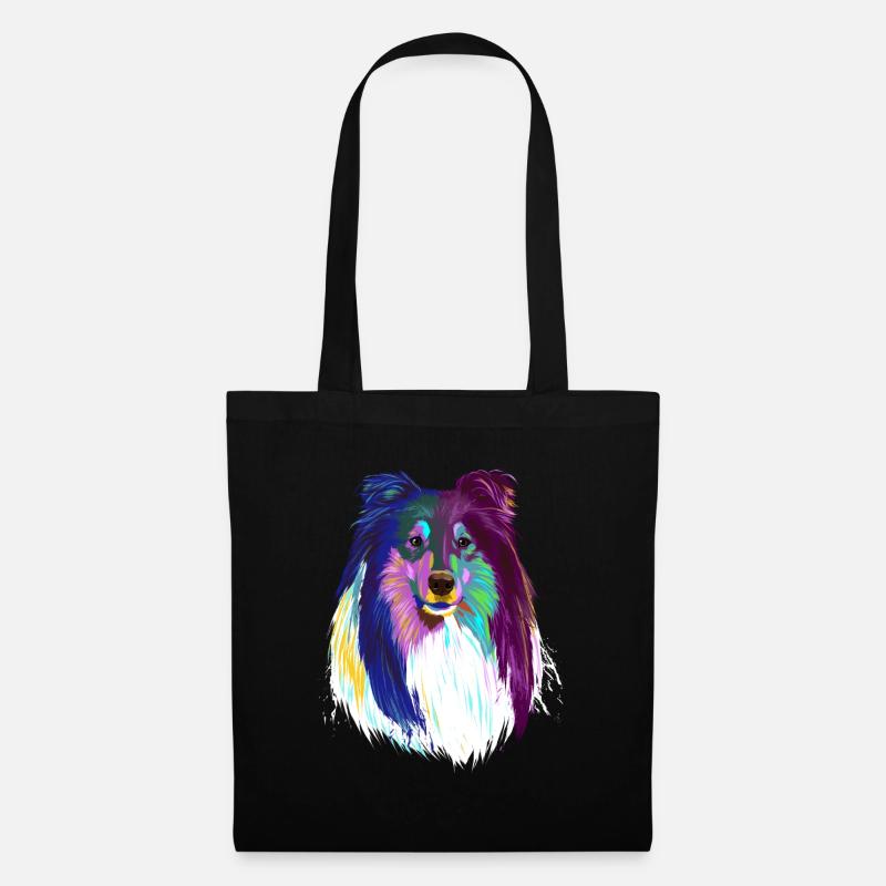 Farbiger Langhaarcollie Hund - Stoffbeutel - Schwarz