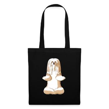 Meditierender Lhasa Apso Hund - Stoffbeutel - Schwarz - Vorne