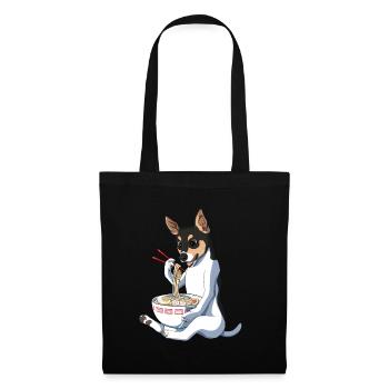 Japanischer Anime Rat Terrier Hund Ramen - Stoffbeutel - Schwarz - Vorne