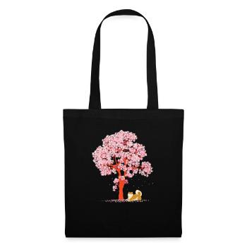 Cherry Blossom Fleurs de cerisier Japon Chien Shiba Inu - Sac en tissu - noir - Devant