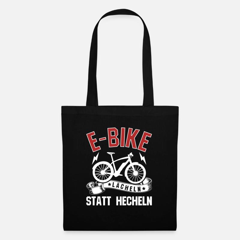 EBike elektrisches Radfahrer Lächeln statt hecheln - Stoffbeutel - Schwarz