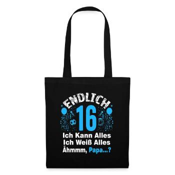 16 Geburtstag Junge Geschenk lustig 16. Ehrentag - Stoffbeutel - Schwarz - Vorne