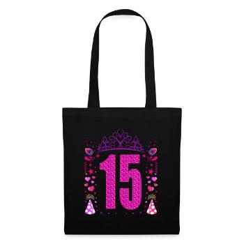 15 Geburtstag Mädchen Geschenk 15 Jahre Geburtstag - Stoffbeutel - Schwarz - Vorne