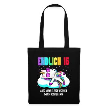 15. Geburtstag Mädchen Geschenk lustig Einhorn - Stoffbeutel - Schwarz - Vorne