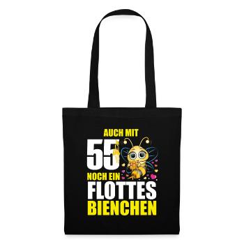 55 Geburtstag Frauen Geschenk lustig Biene Imker - Stoffbeutel - Schwarz - Vorne