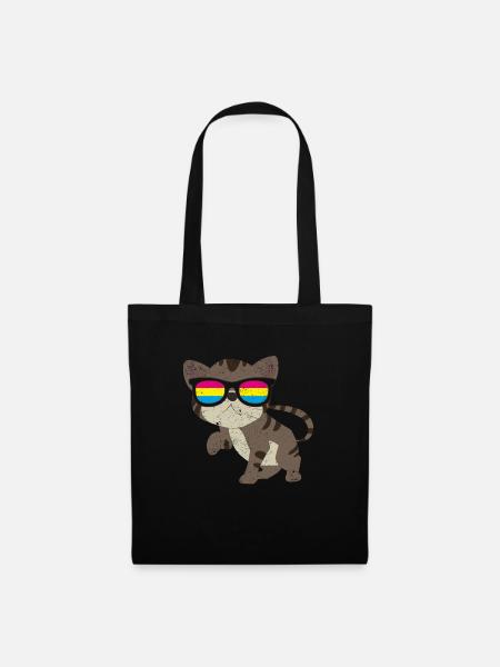 Pan Flagge Katze LGBT Queer Geschenk Pansexuell - Stoffbeutel - Schwarz