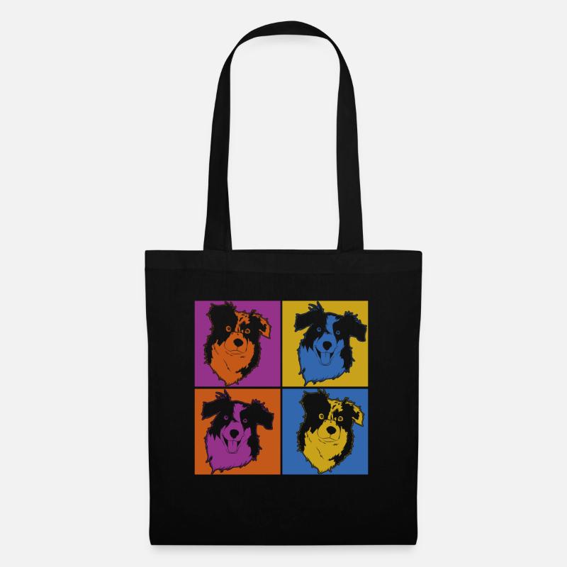 Pop Art Hund Geschenk Aussie Australian Shepherd - Stoffbeutel - Schwarz
