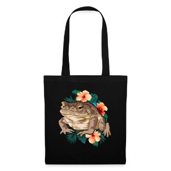 Frosch Amphibien Tierliebhaber Blumen Kröte - Stoffbeutel - Schwarz - Vorne