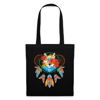 Animal Motif Cadeau Loup Indien Boho Capteur de Rêves - Sac en tissu - noir - Devant