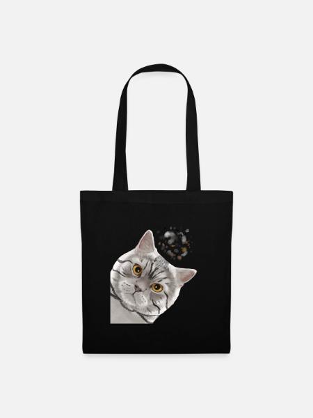 Neugierige Tabby Britisch Kurzhaar Katze - Stoffbeutel - Schwarz