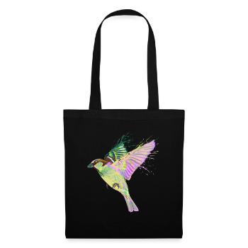 Bunter Fliegender Haussperling Splash Vogel Spatz - Stoffbeutel - Schwarz - Vorne