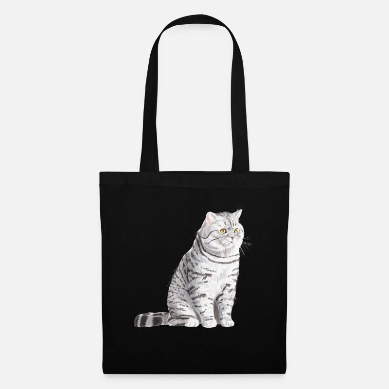 Sitzende Spotted Britisch Kurzhaar Katze - Stoffbeutel - Schwarz