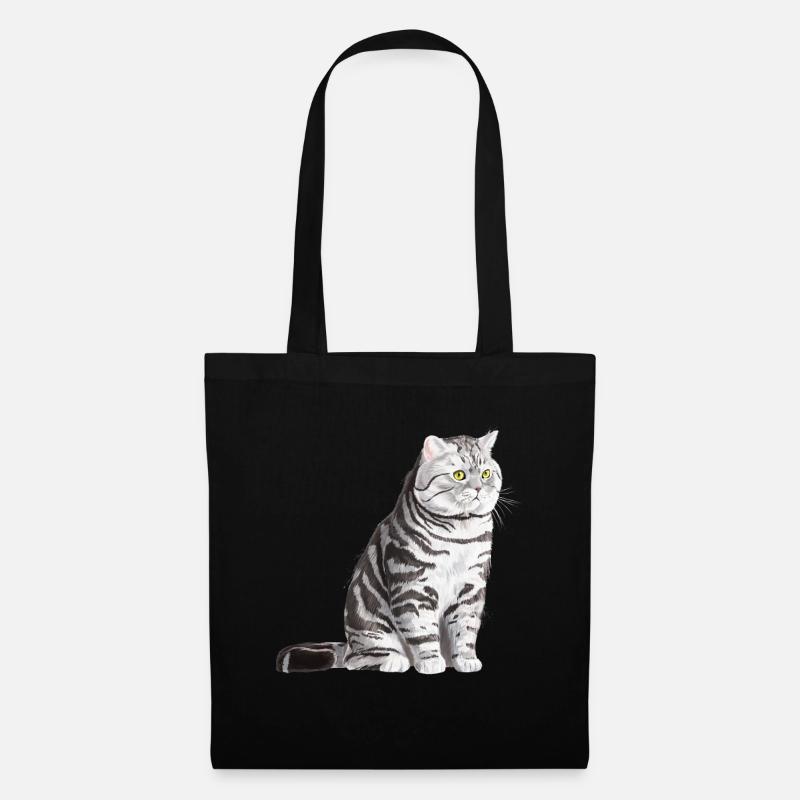 Sitzende Tabby Britisch Kurzhaar Katze - Stoffbeutel - Schwarz