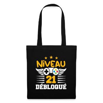 Niveau 21 Débloqué, cadeau de joueur - Sac en tissu - noir - Devant