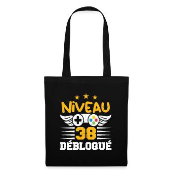 Niveau 38 Débloqué, cadeau de joueur - Sac en tissu - noir - Devant