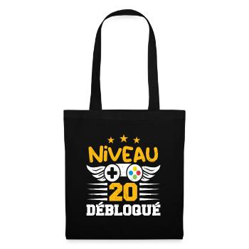 Niveau 20 Débloqué, cadeau de joueur - Sac en tissu - noir - Devant