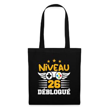 Niveau 26 Débloqué, cadeau de joueur - Sac en tissu - noir - Devant