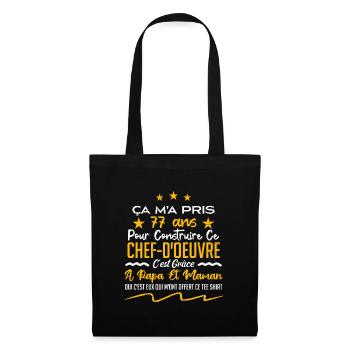 Cadeau anniversaire 77 ans humour merci papa maman - Sac en tissu - noir - Devant