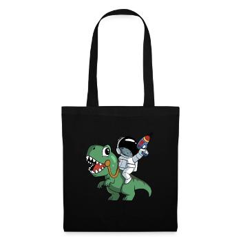 Astronaut sitzt auf einem T-Rex Dinosaurier - Stoffbeutel - Schwarz - Vorne