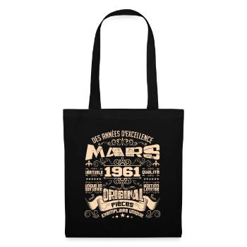 Anniversaire Vintage Né(e) en Mars 1961 - Sac en tissu - noir - Devant