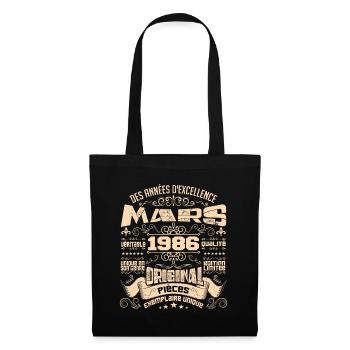 Anniversaire Vintage Né(e) en Mars 1986 - Sac en tissu - noir - Devant