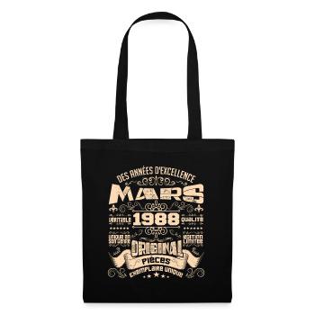 Anniversaire Vintage Né(e) en Mars 1988 - Sac en tissu - noir - Devant