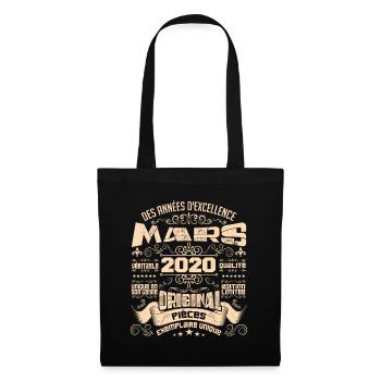 Anniversaire Vintage Né(e) en Mars 2020 - Sac en tissu - noir - Devant