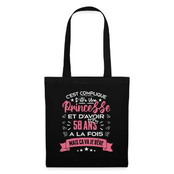 Une princesse a 58 ans, Cadeau d’anniversaire - Sac en tissu - noir - Devant