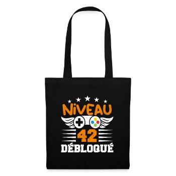 Niveau 42 débloqué - idée cadeau anniversaire - Sac en tissu - noir - Devant