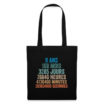 9 Ans Anniversaire - cadeau d'anniversaire - Sac en tissu - noir - Devant