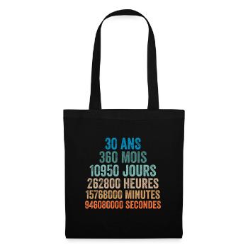 30 Ans Anniversaire - cadeau d'anniversaire - Sac en tissu - noir - Devant