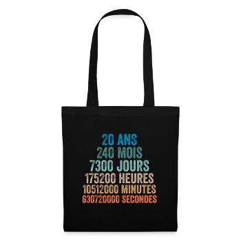 20 Ans Anniversaire - cadeau d'anniversaire - Sac en tissu - noir - Devant
