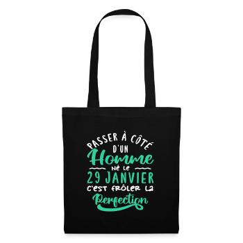 Anniversaire Homme - Né le 29 Janvier - Sac en tissu - noir - Devant