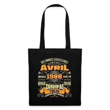 Anniversaire Vintage Né(e) en avril 1988 - Sac en tissu - noir - Devant
