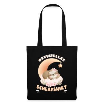 Offizielles Schlafshirt, Faultier, Blumen, Mond - Stoffbeutel - Schwarz - Vorne