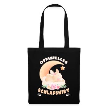 Offizielles Schlafshirt, Hase, Blumen, Mond - Stoffbeutel - Schwarz - Vorne