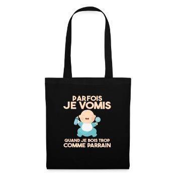 Cadeau humour bébé enfant Biberon Parrain et fille - Sac en tissu - noir - Devant