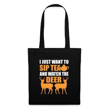 Siroter du thé et regarder les buveurs de cerf chai - Sac en tissu - noir - Devant