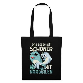 Ozean Tier Meerestier Lustiges Geschenk Narwal - Stoffbeutel - Schwarz - Vorne