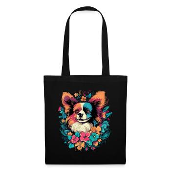 Papillon Hund Geschenk - Stoffbeutel - Schwarz - Vorne