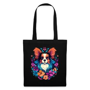 Papillon Hund Geschenk - Stoffbeutel - Schwarz - Vorne