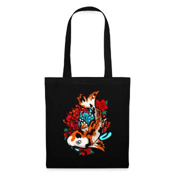 Nishikigoi Geschenk Farbenfrohes Koi Karpfen - Stoffbeutel - Schwarz - Vorne