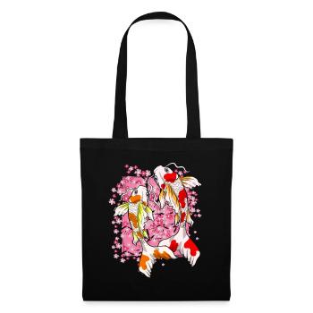 Kirschblüten Koi Fisch Geschenk Sakura Koi Karpfen - Stoffbeutel - Schwarz - Vorne