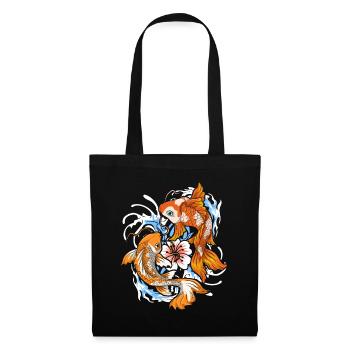 Japanischer Koi Fisch Geschenk Japan Koi Karpfen - Stoffbeutel - Schwarz - Vorne