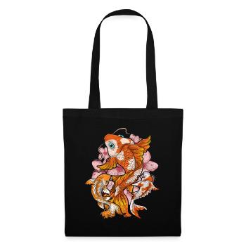 Kirschblüte Nishikigoi Geschenk Sakura Koi Karpfen - Stoffbeutel - Schwarz - Vorne